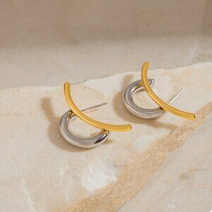 Two-Tone Modern C-Hoop Earrings